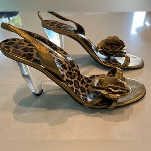 Dolce & Gabbana Gold Flower Sandals with Clear Heel
